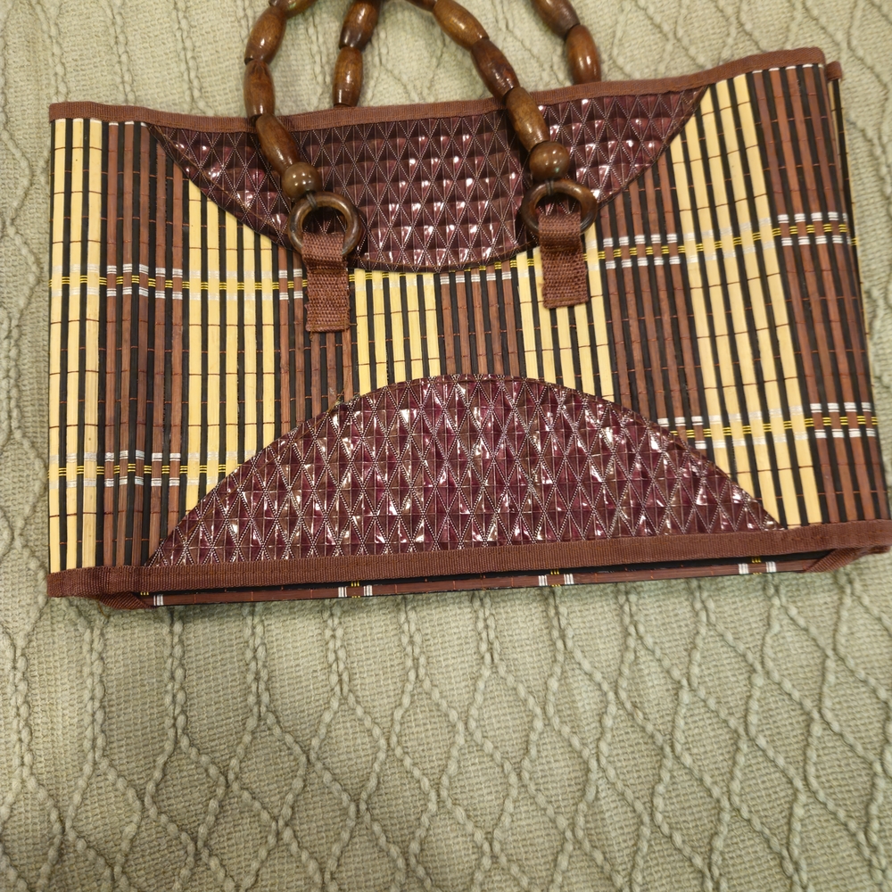 Brown and Tan Structured Tote with Leather Accents